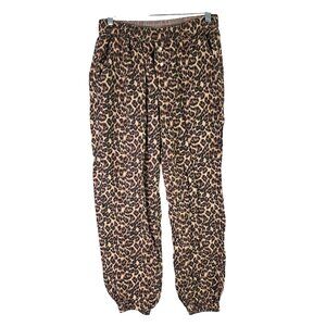 Womens Aerie Leopard Print Jogger Pants Cotton Blend Elastic Waist Size S
